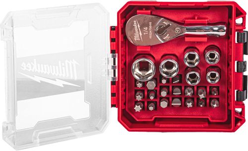 купить Набор ручных инструментов Milwaukee 4932499470 Set compact cu antrenor cu clichet ¼, biti si chei tubulare in cutie compatibila PACKOUT в Кишинёве 