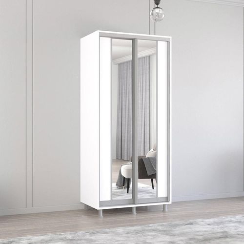 купить Шкаф Mobildor-Lux Раздвижные двери Aron-P из ДСП с вертикальным зеркалом (100x60x240H см) Бриллиантовый белый в Кишинёве 