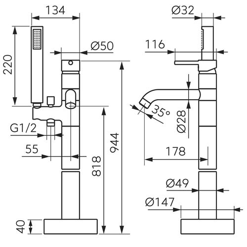 купить Смеситель для ванны Ferro Ciriculus gold BCK11FBG (cada freestanding) в Кишинёве 