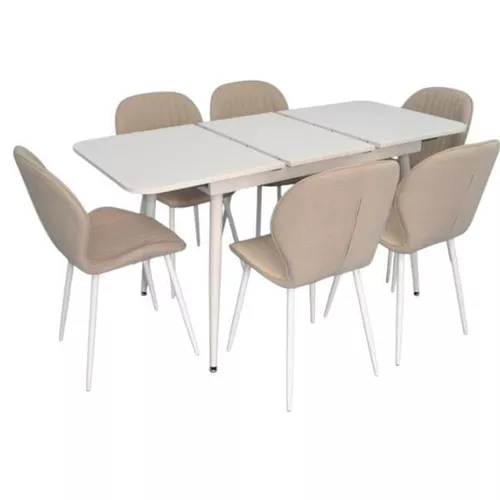 купить Комплект стол и стулья Evelin di Costacurta стол DT-531R Wh + 6 стульев YTC-064Wh Bjorn-24 (Light beige) в Кишинёве 
