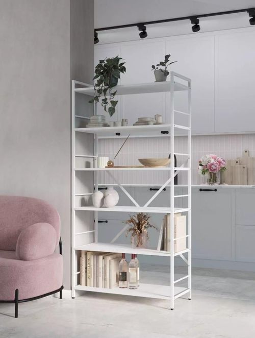 купить Офисный стеллаж Nex Home Raft metalic Loft 1800x600x240mm, 6 polite PAL, White/White snow в Кишинёве 