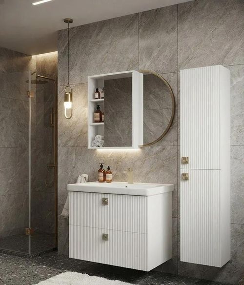 купить Шкаф-пенал Mashtab S12322 Toledo suspendat, 2 uși, 400x350x1200 Alb в Кишинёве 