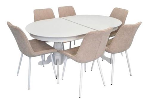 купить Комплект стол и стулья Evelin di Costacurta стол HV-33V White + 6 стульев YTC-055Wh UF885-03 Light beige в Кишинёве 