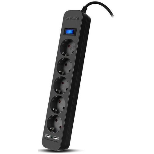 купить Фильтр электрический Sven SF-05LU, 5 Sockets + 2 USB (2,4 A), 5.0m, Black в Кишинёве 