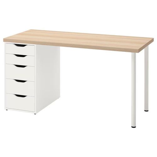 купить Офисный стол Ikea Lagkapten/Alex 140x60 Bleached Oak/White в Кишинёве 