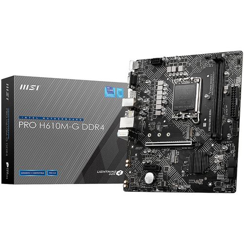 купить Материнская плата MSI PRO H610M-G DDR4 Intel H610, LGA1700, Dual DDR4 3200MHz, PCI-E 4.0 x16, DisplayPort/D-Sub/HDMI, USB3.2, SATA 6 Gbps, M.2 slot, PCIe 3.0 x4 mode, SB 8-Ch., GigabitLAN в Кишинёве 