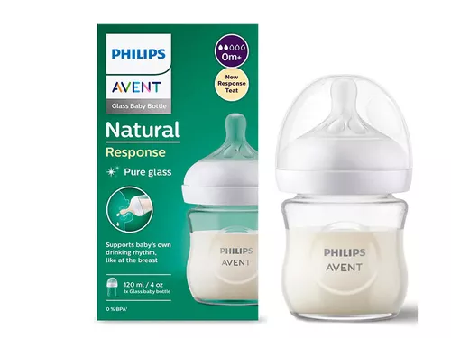 Biberon din sticla Philips AVENT Natural Response cu tetina din silicon (0+ luni) 120 ml 