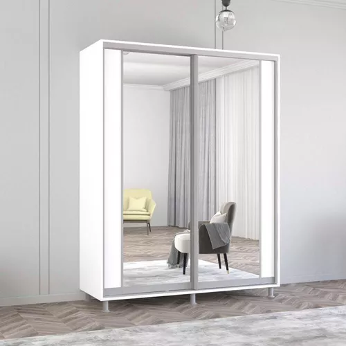 cumpără Dulap Mobildor-Lux Aron-P uși glisante din PAL cu oglindă vertical (180x60x240H cm) Alb Brilliant în Chișinău 