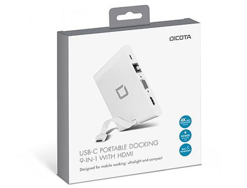 купить Dicota D31729 USB-C Portable Docking 9-in-1 with HDMI 4K, 2xUSB-C, 2xUSB-A, LAN RJ45, Card Reader в Кишинёве 