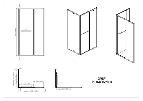 cumpără Cabină de duș miscellaneous GRSF 80x110x200 MATTE BLACK 8mm în Chișinău 