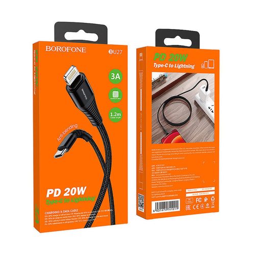 купить Кабель Borofone BU27 Cool victory PD 20W charging data cable Type-C to Lightning 1m, black 741011 в Кишинёве 