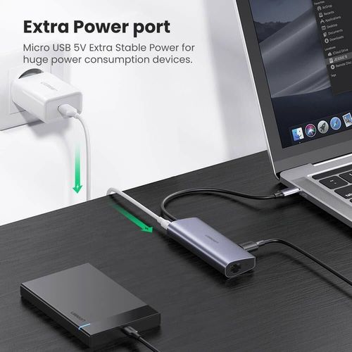 cumpără Adaptor de rețea USB Ugreen 60718 HUB 5in1 Ultra Slim Type-C to 3xUSB+RJ45+Type-C, Space Grey în Chișinău 