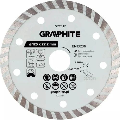 cumpără Disc de tăiere Graphite 57T317 diamantat de taiere, d125x22,2mm, Turbo în Chișinău 