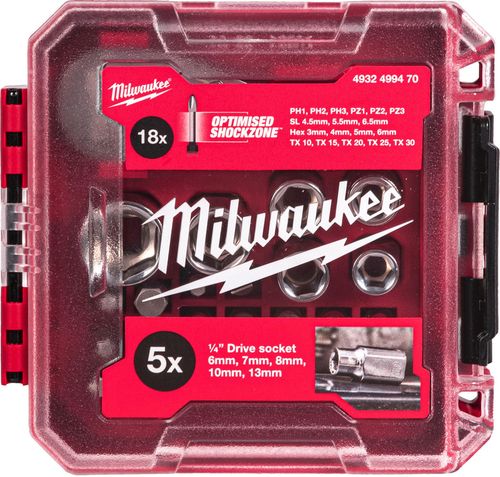 купить Набор ручных инструментов Milwaukee 4932499470 Set compact cu antrenor cu clichet ¼, biti si chei tubulare in cutie compatibila PACKOUT в Кишинёве 
