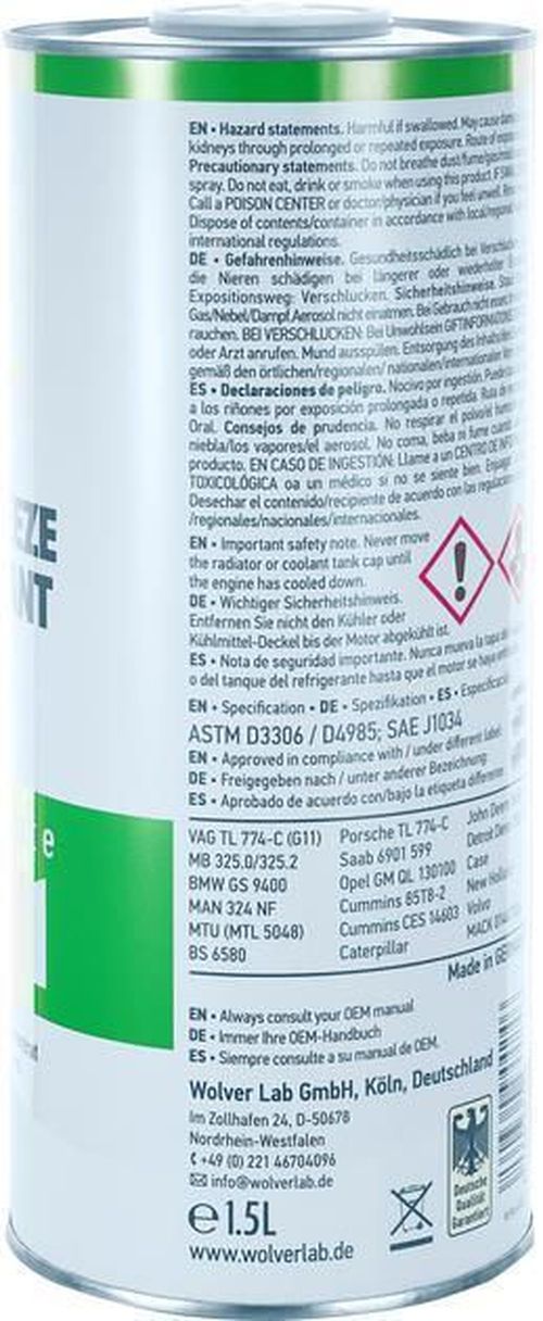 купить Антифриз Wolver WG11 (Green) 1.5L ж/б в Кишинёве 