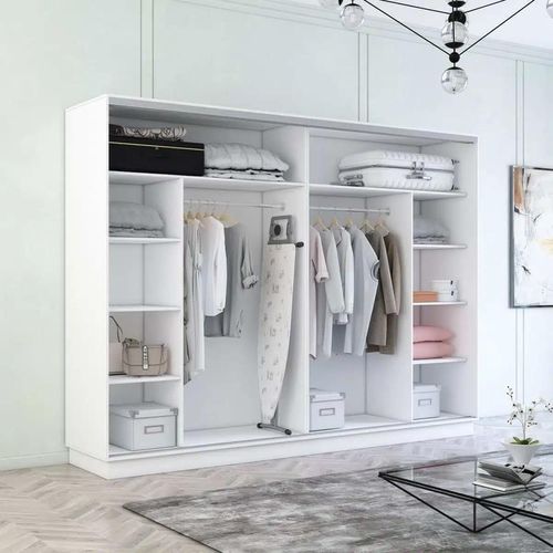 cumpără Dulap Mobildor-Lux Fox uși glisante din PAL cu elemente din oglindă (350x60x230H cm) Alb în Chișinău 