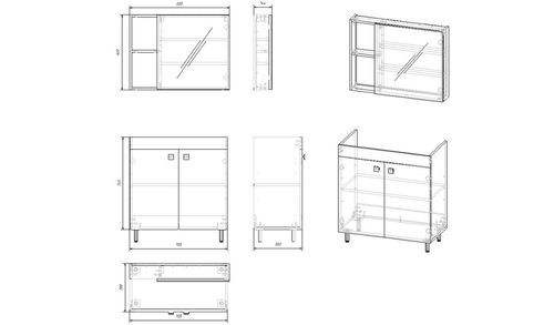 ATLANT комплект мебели 80см белый: тумба напольная, 2 дверцы + зеркальный шкаф 80*60см + умывальник мебельный артикул RZJ815 