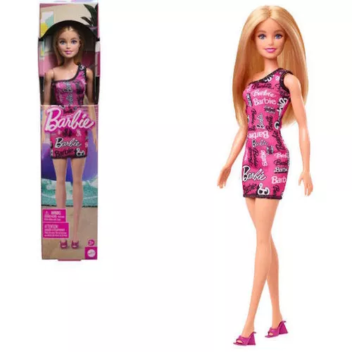 cumpără Păpușă Barbie HRH07 Fashion cu părul blond și rochie roz cu logo-ul Barbie imprimat în Chișinău 
