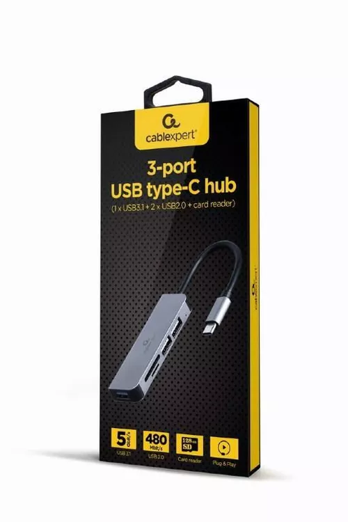 cumpără Adaptor de rețea USB Cablexpert UHB-CM-CRU3P1U2P2-01, USB Type-C 3-port USB hub (USB3.1 + USB 2.0) în Chișinău 