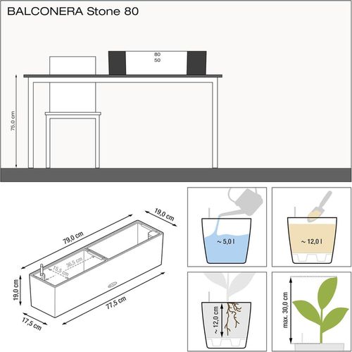 купить Цветочный горшок Lechuza Balconera Stone 80 All In One Quartz White в Кишинёве 