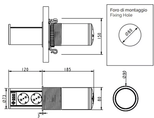 купить Розетка электрическая ASA Plastici 060.47F.00108 Versalift round version 2 sockets F + 1 USB 5V (A+C) Stainess steel в Кишинёве 