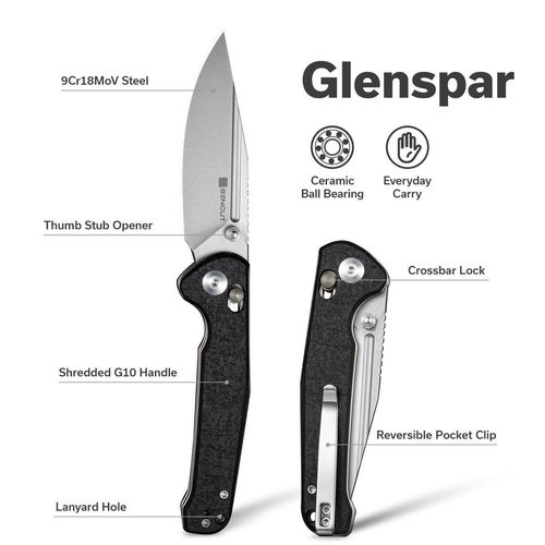 купить Нож походный Sencut S25046-2 Glenspar, G10 Shredded negru, Crossbar Lock в Кишинёве 