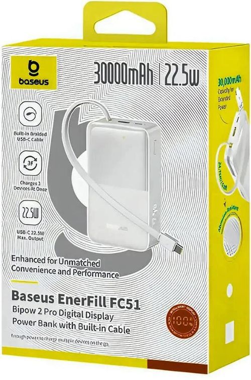 cumpără Acumulator extern USB (Powerbank) Baseus E0028101, EnerFill FC51 Bipow 2 Pro Digital Display, Moon White în Chișinău 