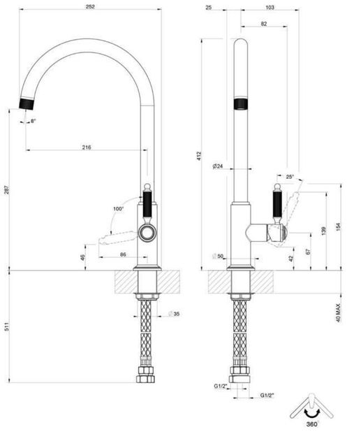 купить Смеситель кухонный Gessi 60620-708 Venti20 Copper Brushed PVD в Кишинёве 