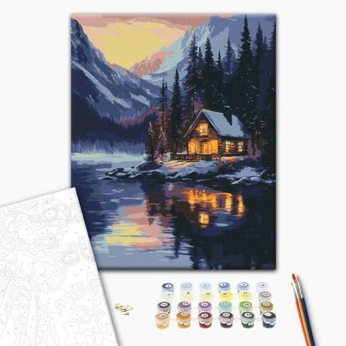 cumpără Tablou pe numere BrushMe RBS1023FC 30x40cm (fără cutie) Apus de soare de iarnă în Chișinău 