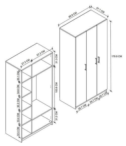 купить Шкаф Nex Home Распашной, 3 двери 180x47x120 см, Белый (26-02-01) в Кишинёве 