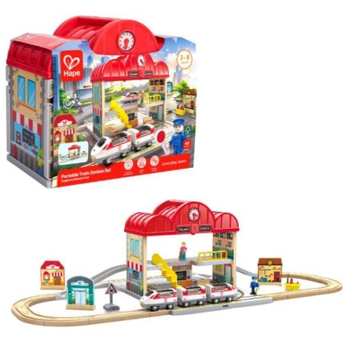 купить Конструктор Hape E3877 Set portabil Stația de tren, 40 elem. в Кишинёве 