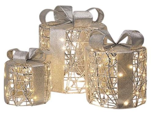 cumpără Decor de Crăciun și Anul Nou Promstore 56519 Set figurine Gift-cilindru, LED+timer, 3buc, argintiu în Chișinău 