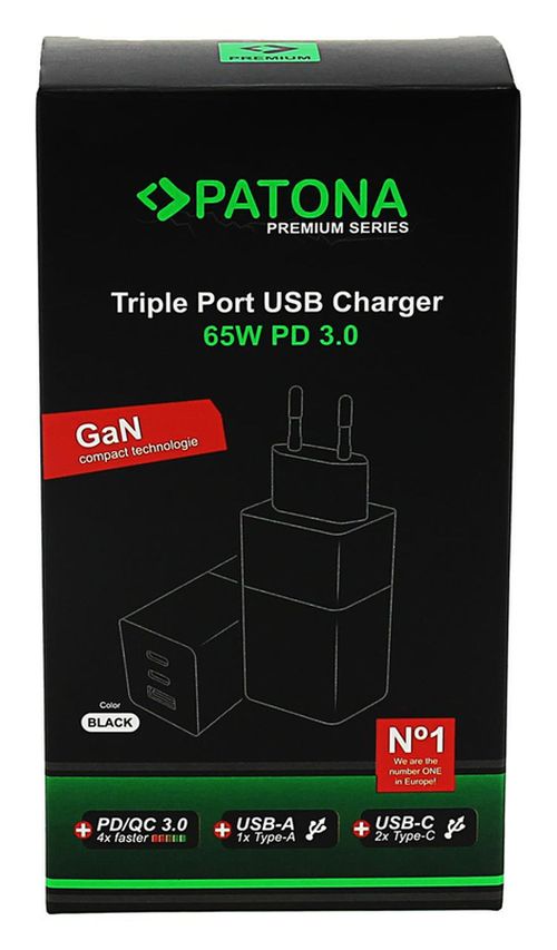 купить Зарядное устройство сетевое Patona 2596, GaN PD65W negru в Кишинёве 