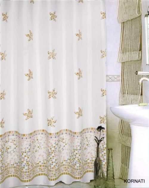 купить Занавеска для ванной Bisk 08012 TXT KORNATI bej, 180x200 в Кишинёве 