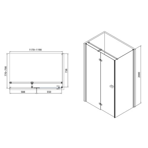 LIBRA душевая кабина 120*80*200см (стекла + двери), реверсивная, распашная, хром, стекло прозрачное 8мм 