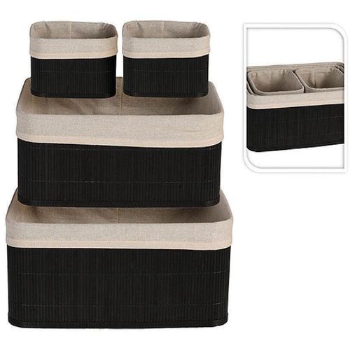 купить Короб для хранения H&S 48472 Набор из 4 корзин, 38X27X18см, 35X25X16см, 2 шт. 20X15X14 см, черный, бамбук в Кишинёве 