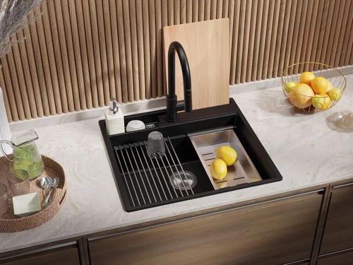 купить Мойка кухонная Primagran Oslo 60 Pocket Multilevel Black + accesorii 530x580 MOCKC в Кишинёве 