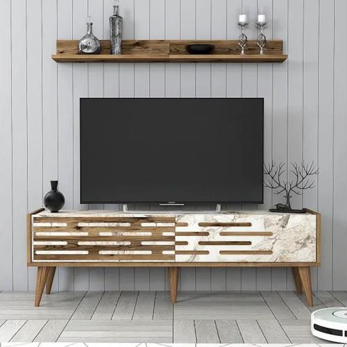 купить Тумба напольная для TV Trendy Valensiya 140, Nuc, Alb, Marmura в Кишинёве 