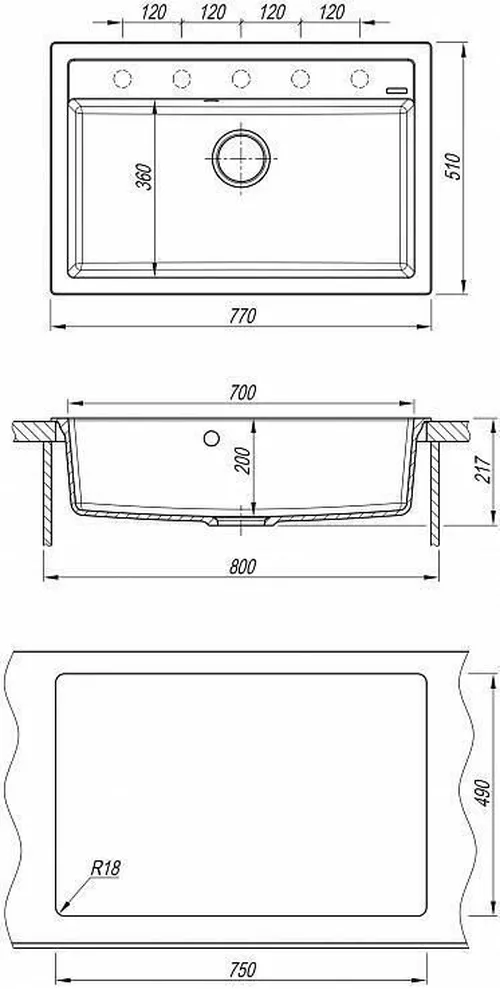 купить Мойка кухонная Florentina Lipsi 770 Negru в Кишинёве 