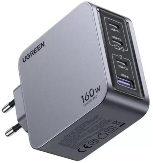 купить Зарядное устройство сетевое Ugreen 25877 Nexode Pro GaN Tech Fast 1*USB-A+3*Type-C 160W, Black в Кишинёве 