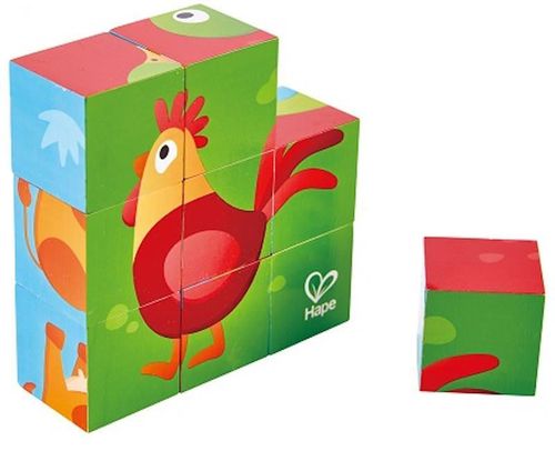 купить Игрушка Hape E1618 Puzzle cuburi - ferma animalelor (9 buc.) в Кишинёве 