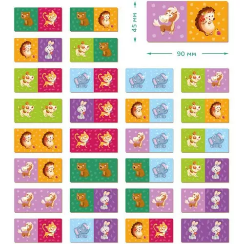 купить Настольная игра Dodo 300248 Domino cu animale, 28 cărți в Кишинёве 