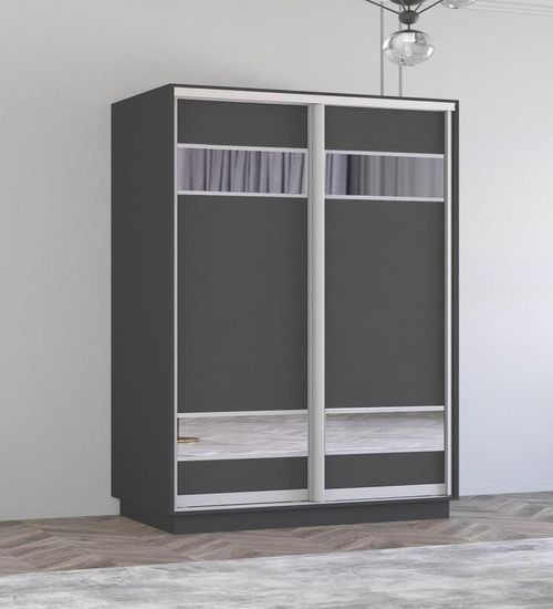 купить Шкаф Mobildor-Lux Fox uși glisante din PAL cu elemente din oglindă (170x60x220H cm) Anthracite в Кишинёве 