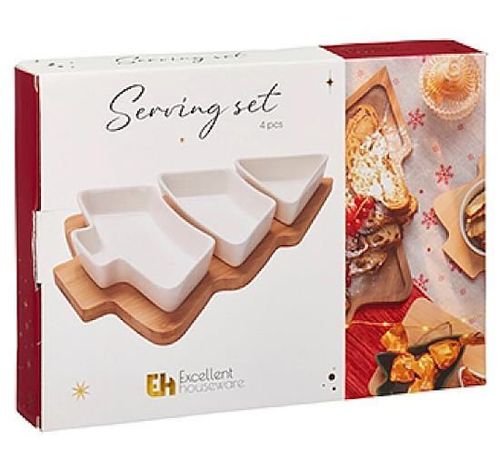 купить Тарелка Promstore 03309 Set pentru aperitiv Christmas (3 boluri + suport in forma de brad) в Кишинёве 