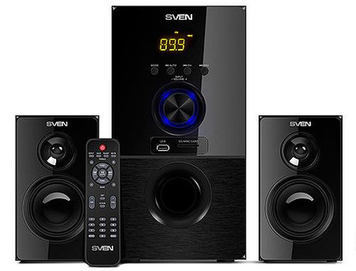 купить Active Speakers SVEN MS-2050 Black, mini music system: LED display, remote, Bluetooth, FM Tuner, USB port, SD slot ( 2.1 surround, RMS 55W, 30W subwoofer, 2x12.5W Satellites ), www в Кишинёве 
