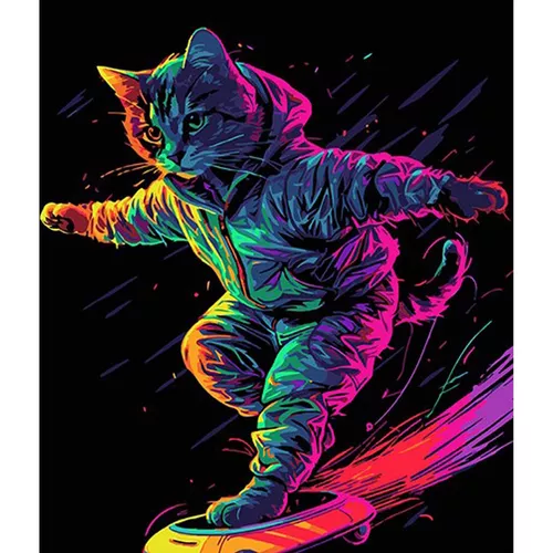 cumpără Tablou pe numere Strateg 58066 Pisica pe un skateboard 30x40cm (fundal negru) în Chișinău 