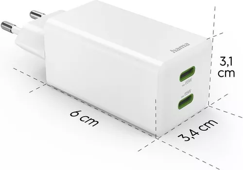 купить Зарядное устройство сетевое Hama 201994 Charger 2X Usb-C, Pd, Qc 3.0, Gan, 65W, White в Кишинёве 