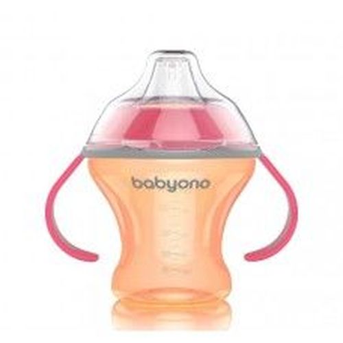 Cana-anticurgere Babyono cu adaptor din silicon 180 ml (6+ luni) oranj 