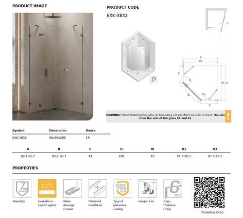 cumpără Cabină de duș New Trendy Avexa Gunmetal Brushed Pentagonal R 90x90x200 Hinged EXK-3832 în Chișinău 