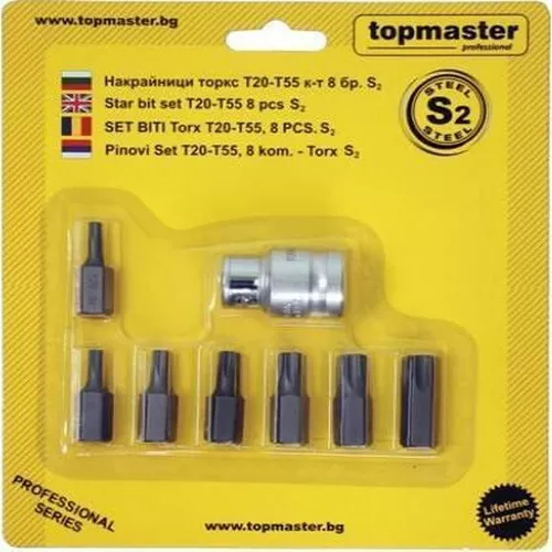 купить Набор головок, бит, насадок Topmaster 330325 8 бит Torx, хром-ванадиевая сталь, T20-T55 в Кишинёве 